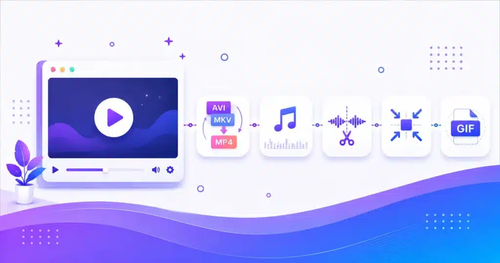 Free video and audio tools — convert to MP4, extract MP3, compress, trim and make GIFs