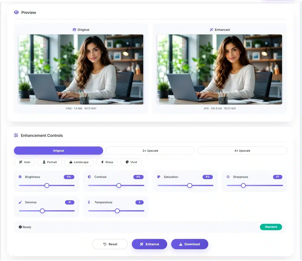 AI Image Enhancer Pro improving photo clarity, sharpness, and colors