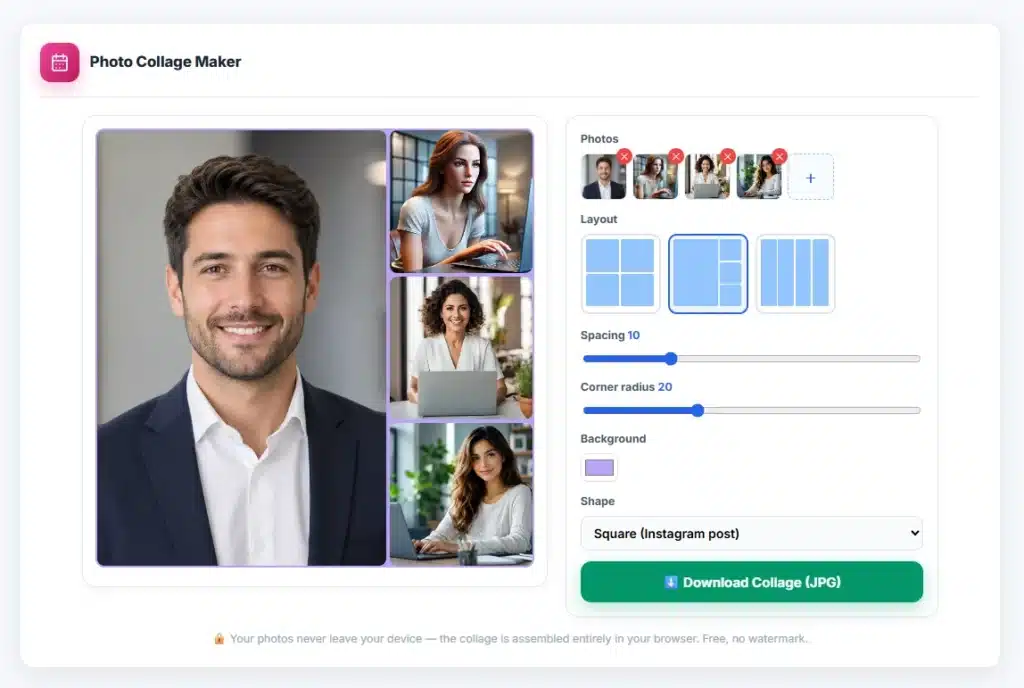 Photo Collage Maker creating a modern collage from multiple images
