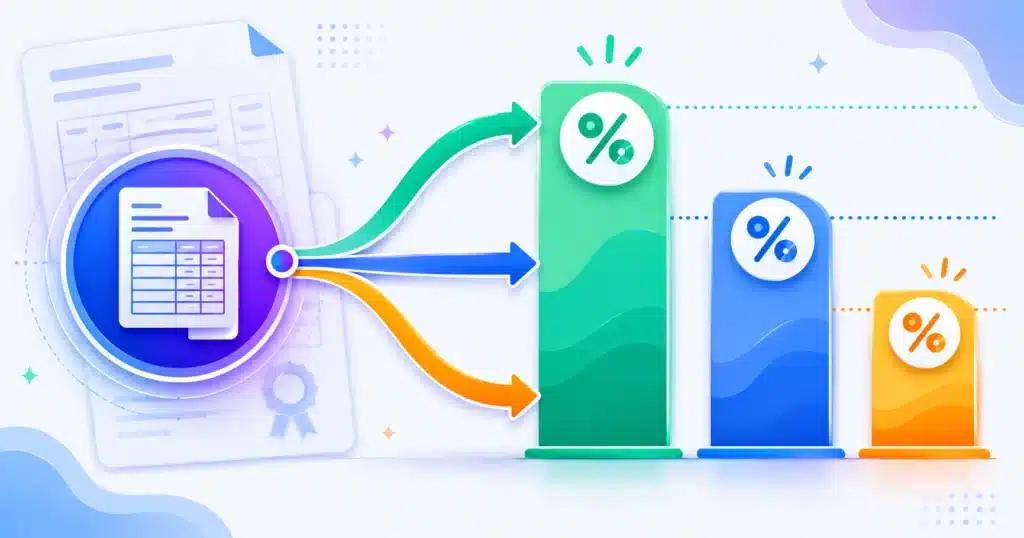 One CGPA value branching into three differently sized percentage results, showing that the formula changes the answer